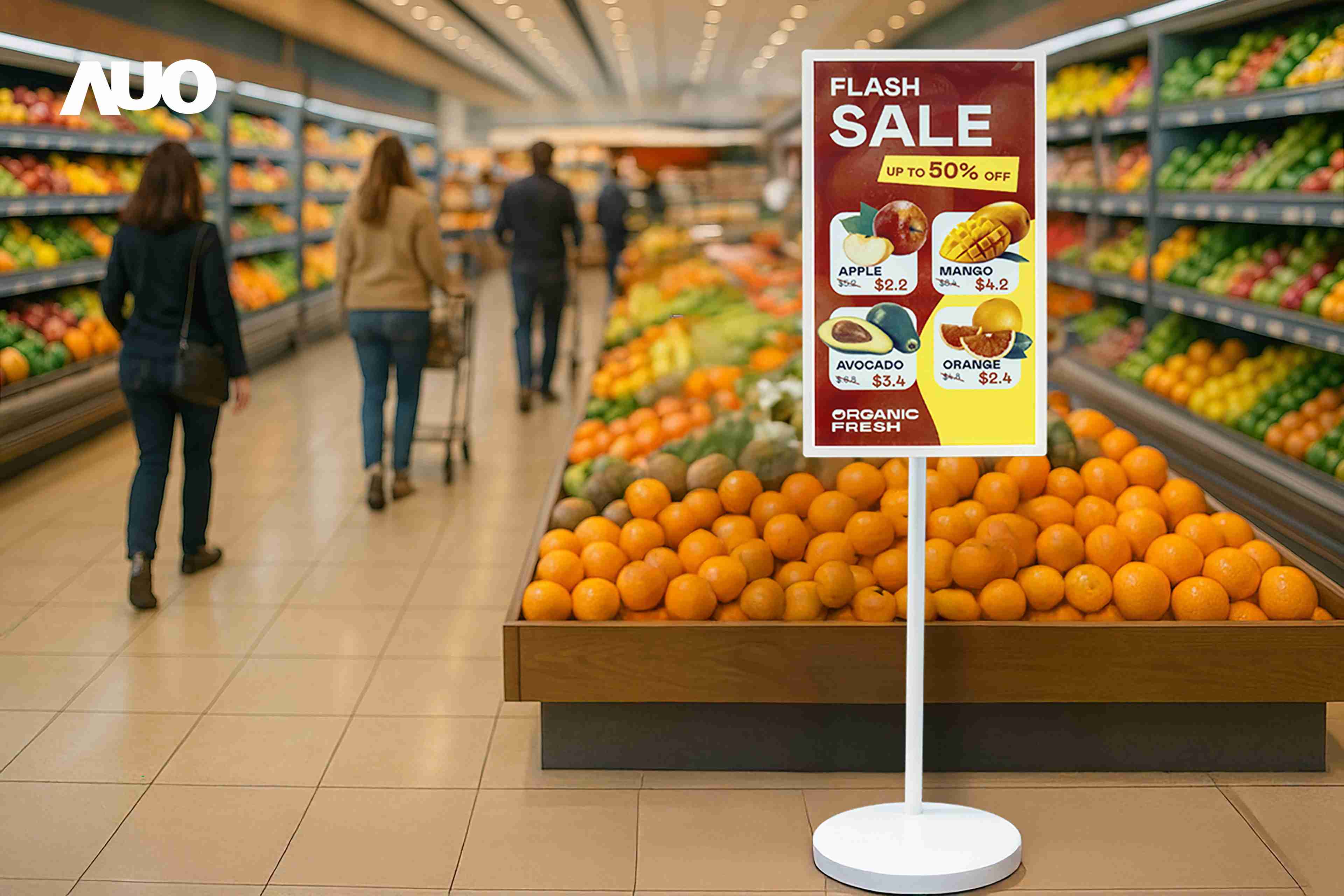 达擎首亮相低功耗、、、全彩的〝aecoPost电子纸解决方案〞，，，，仅在更新画面时需要微量的电力驱动，，，，无需布建电线的便捷设计，，，，使其可灵活应用、、、、随意置放，，并可透过云端或行动装置app，，轻松管理及排程广告内容，，晋升店头营销利器。。。